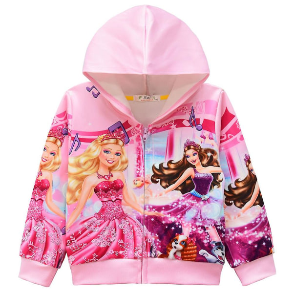 Barn Flickor Barbie Princess Printed Casual Huvkappa Full Zip Jacka Ytterkläder Toppar Presenter 7-8 Years