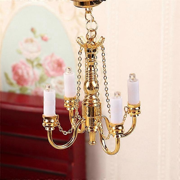 1:12 Dukkehus Mini 4 Arm Loftlampe Lysekrone LED Lampe Væglampe Model Boligindretning Dukkehus Dec