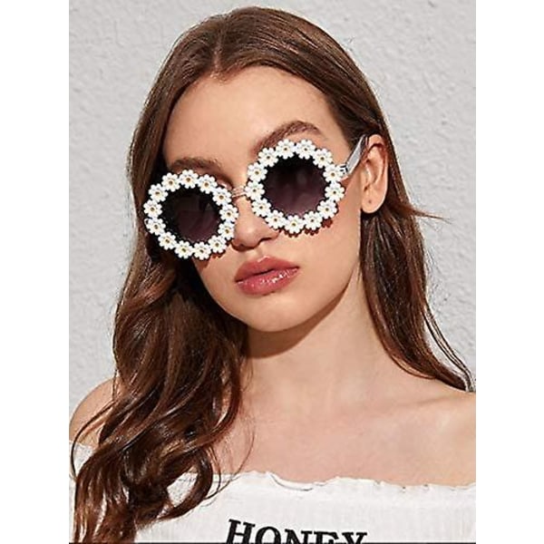 2 Pakke Retro Blomsterbriller for Damer Jenter Runde Tusenfryd Solbriller Mote Briller for Fest, Disko