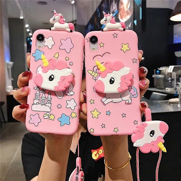 (Se titeln för telefonfodralsmodellen) Unicorn Fodral för iPhone 8/7, 3D Tecknad Design Sött Elastiskt Stödskyddsfodral, Telefonfodral med Rem