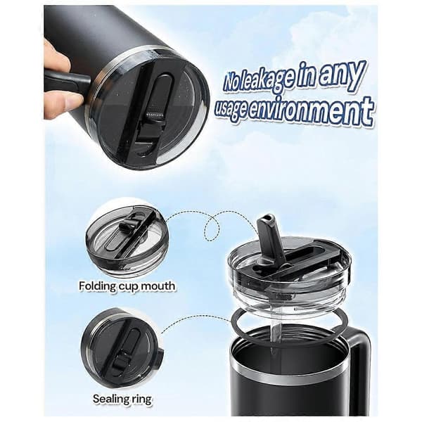 2 st mugglock för Stanley Cup-lock läckagesäkra, Stanley Cup-lockersättning för 40 oz med 2 sugrör Black & transparent