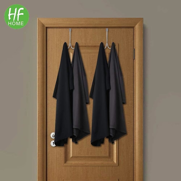 Badekåbekrog sæt med 4 dobbelte kroge til dør, metal dobbeltkroge organizer til ophængning af frakker, hatte, badekåber, håndklæder - Sølv