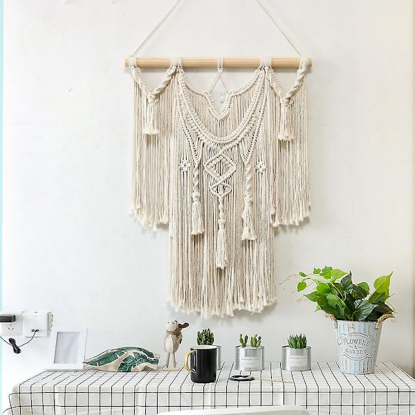 Väggbonad Måne Väggdekor & Macrame Nyckelring Regnbåge Väggdekor 80 cm x 60 cm Macrame Väggdekor