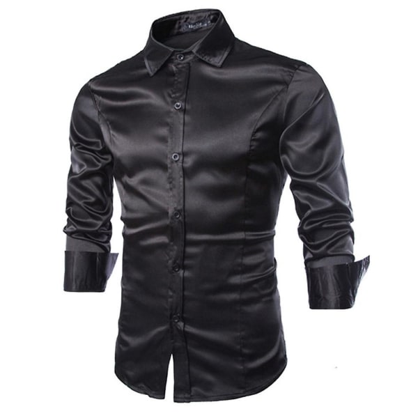 Lyxig klänning för herr Skjorta Slim Fit Casual Formell Dans Fest Formella skjortor Black 2XL
