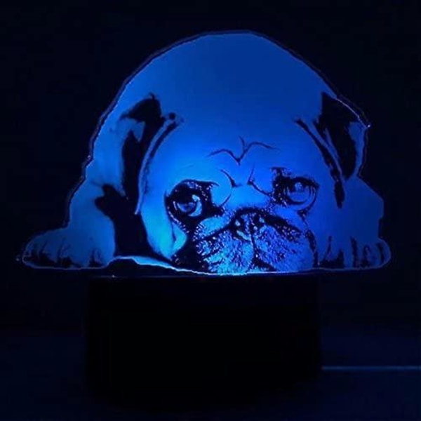 3D Fransk Bulldog Natlampe Sharpei Lampe Bord Skrivebord Optisk Illusion Lamper 7 Farveskiftende Lys LED Bordlampe Jul Hjem Kærlighed Fødselsdag Børn K