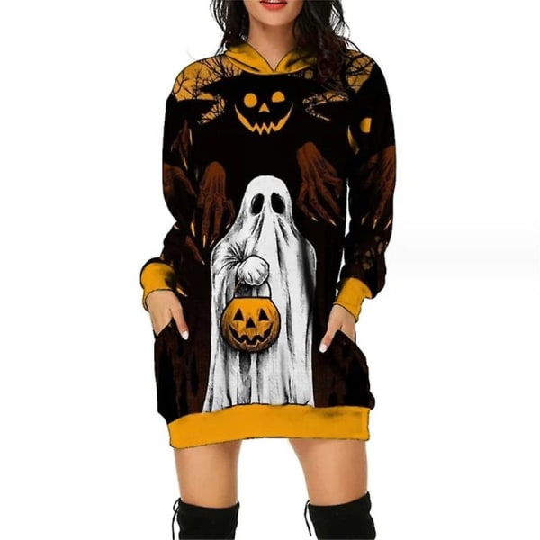 Hooded Womens Halloween Pumpkin Sweatshirt Långärmad Crewneck-tröja med tunikatröjor med ficka style 9 L