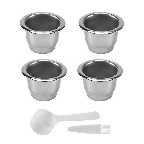 4 st Rostfria Påfyllningsbara Kaffekapslar för Nespresso Kaffefilter Återanvändbar Kaffepod