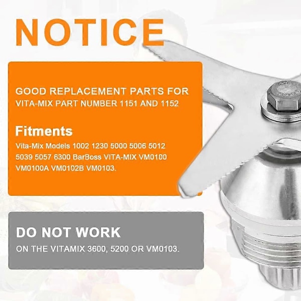 Kraftig blenderkniv med seks blade, passer til Vitamix blender, våd/tør/is, 1151, 1152