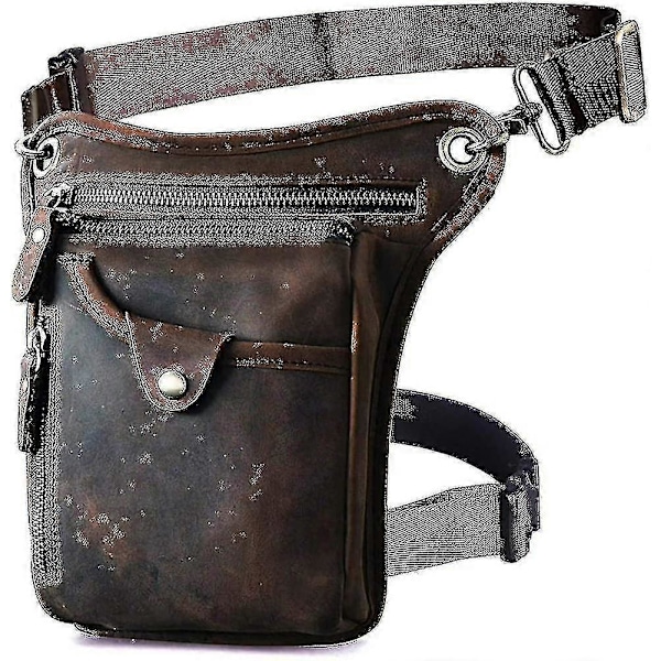 Ekte Skinn Motorsykkel Midjeveske Messenger Skulderveske Lårveske for Menn (211-5 A-dark)