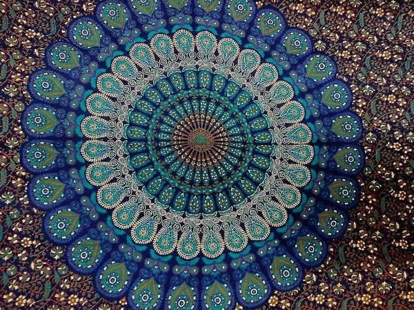 Blå Mandala Vægtæppe, Boho Dekoration, 150*210cm