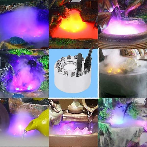 Tåkegenerator, 12 LED-belysning Damtåkemaskin Tåkeprodusent Tåkeprodusent Luftfukter Landskapsdekorasjon EU-plugg