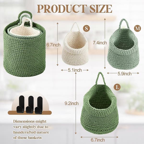 Boho inredning hängande väggkorgar för kök 3-pack korgar med krokar förvaring WHITE