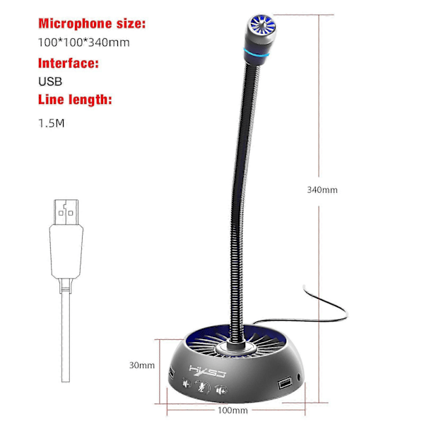 Multifunksjonell stemmemikrofon, USB-mikrofon RGB lysende bøybar, driverfri stemmechat videokonferanse datamaskinmikrofon