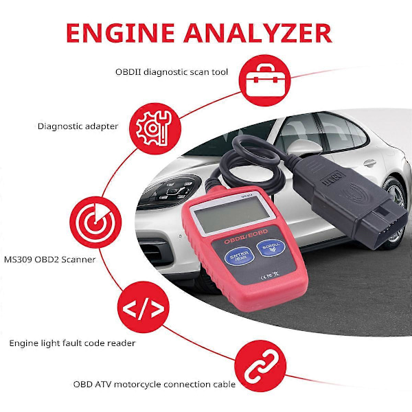 ATV Moottoripyörän Liitäntäkaapeli+MS309 OBD2 Skanneri Diagnostiikkatyökalu, B