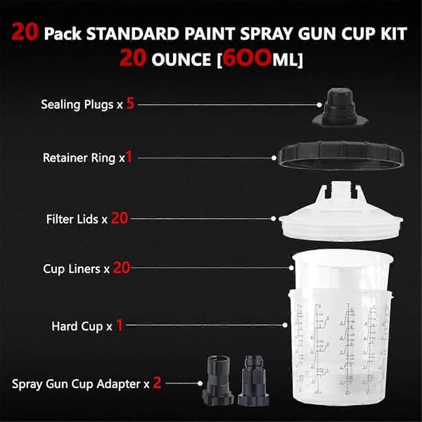 Färgsprutpistol Koppsystem för Billackering, 20-pack Standardstorlek Lock och Liner Kit, Standard
