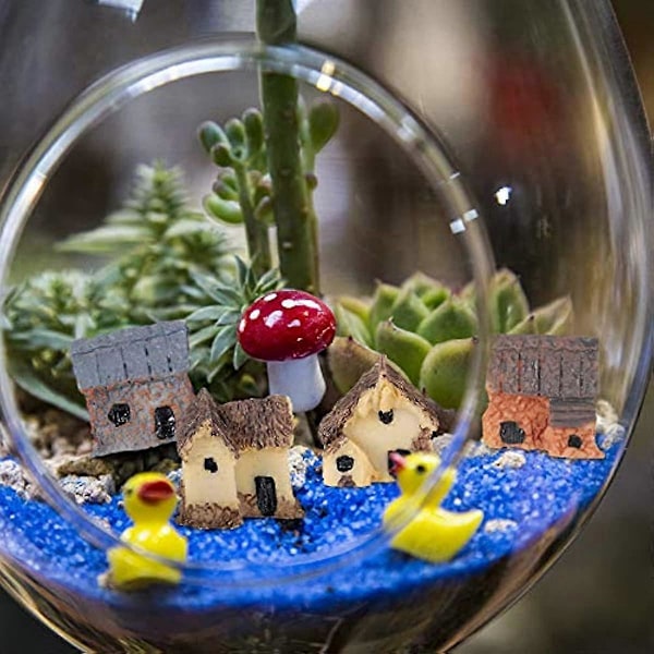 F-blue 4 stk. Miniature Eventyrhave Sten Huse Mini Sommerhus havearbejde dekorationssæt mikro Hus Miniaturer Indretning Tilbehør Havearbejde Dekoration Ki