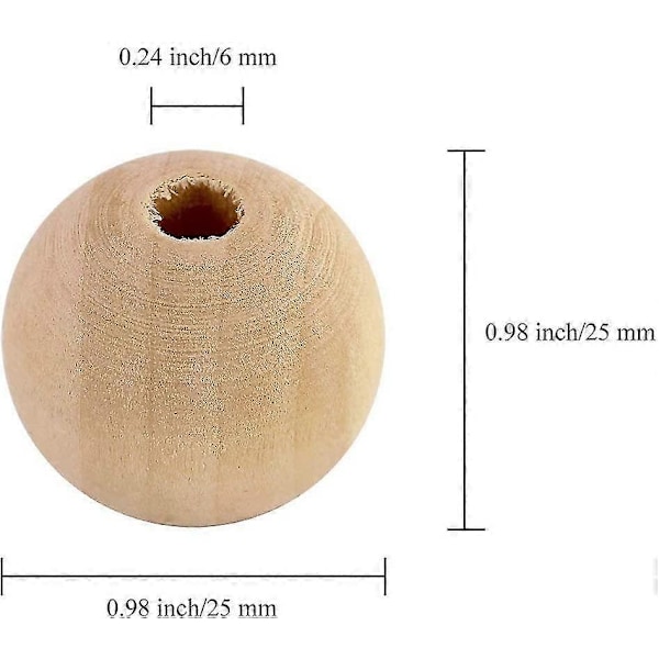120 st Naturliga Träkulor, 2,5 cm Trähantverkskulor Obehandlade Runda Träkulor Dekorativa Kulor För DIY Hantverk