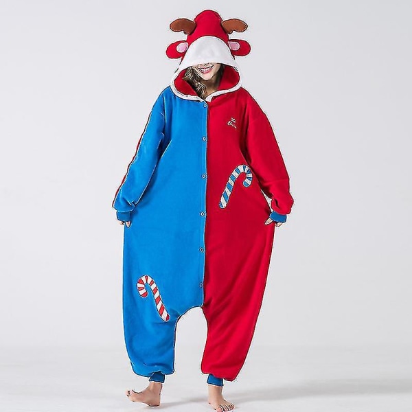 Christmas Onesie Moose Hat Onesie Party Show Onesie Jumpsuit Jumpsuit Christmas Holiday Gift Pyjamas Blue L