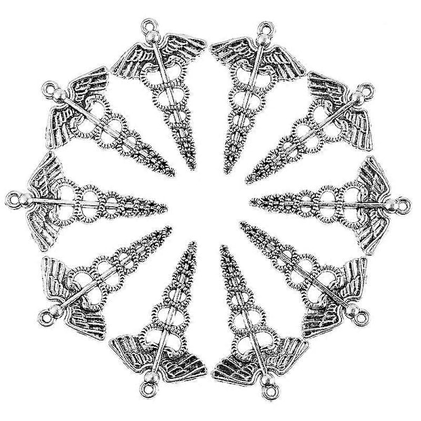 tendycoco 10 st retro legering caduceus form hängen berlocker DIY smyckestillverkning tillbehör för halsband armband (antik silver)