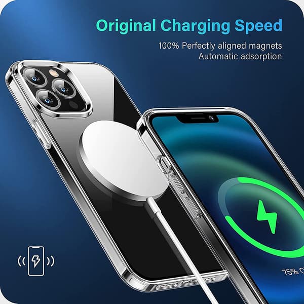 Klart magnetisk cover designet til iPhone 13 Pro Max, hård PC med bløde kanter, klart.