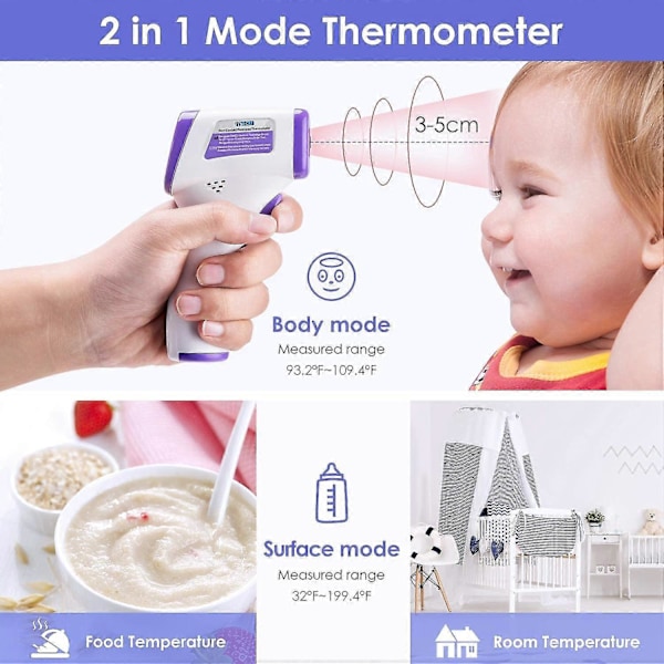 Pande Termometer Infrarød Voksen Termometer, Berøringsfrit Termometer, LCD Display, Hukommelsesfunktion, Infrarødt Termometer Til Barn, Voksen, Objekt
