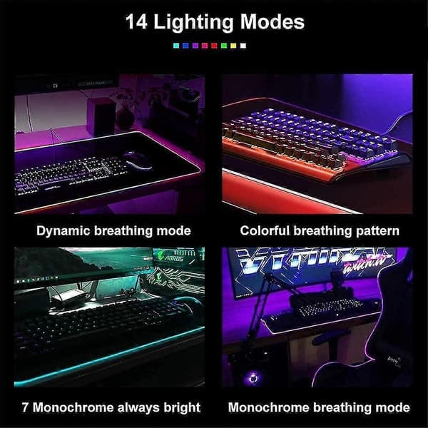 RGB Gaming Musemåtte - 3402453mm Led Musemåtte Med Skridsikker Gummibase, Blød Computer Tastatur Musemåtte Til Macbook, Pc, Bærbar, Skrivebord