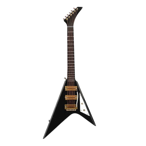 Miniatyr Svart Elgitarr med Ställ - 18,5 cm Dockskåpsdekor Modell