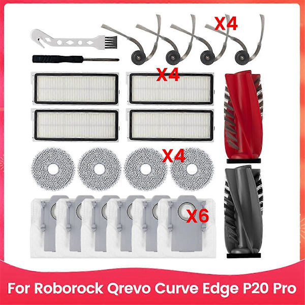 Ersättningsdel för Roborock Qrevo Curve Edge P20 Pro Dammsugare Huvudsida Borste HEPA Filter Mo
