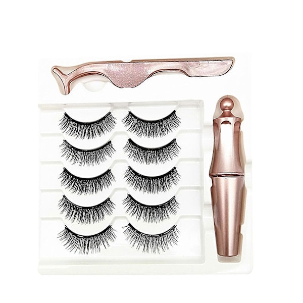 5 Par Magnetiske Øjenvipper & Magnetisk Eyeliner Kit Vandtæt Genanvendelig Naturlig Kunstige Øjenvipper Flydende Eyeliner Sæt