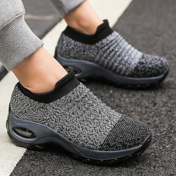 Fleksibel Ortopedisk Sko Elegante Elastiske Slip-on Flate Sko for Kvinner Mesh Overdel Pustende Joggesko Red 37