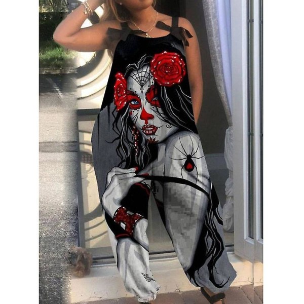 Halloweenoveraller för kvinnors printed jumpsuit Loose Fit Casual Playsuit Haklapp Overall Baggy Harem Byxor style 5 3XL