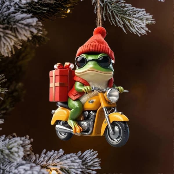 Tecknad groda med tomteluva julgransprydnad Frog