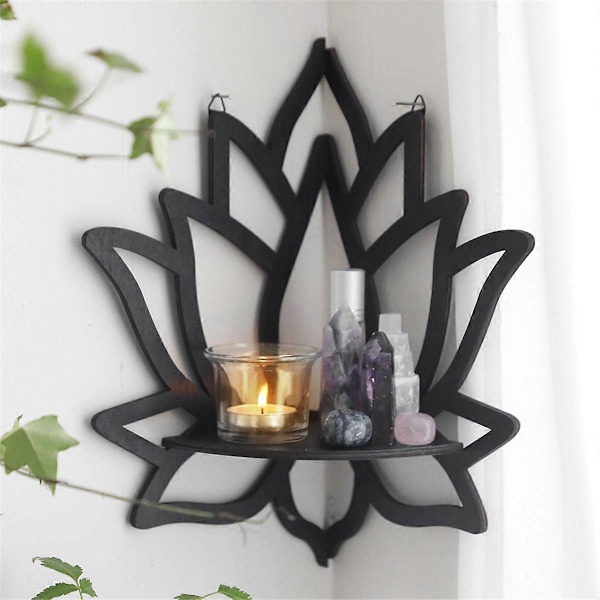 Lotus Hörnhylla Trä Väggmonterad Flytande Hylla Dekorativ Blomväxt Displayhylla för Sovrum