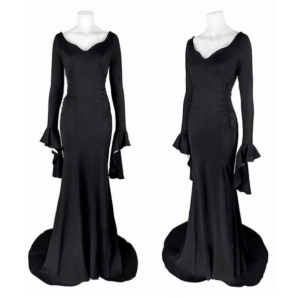 Film Morticia Cosplay Kostym Onsdag Addams Familj Cosplay Uniform Klänning Svarta Peruker För Kvinnor Halloween Carnival Anime Roll Z Only Dresses S