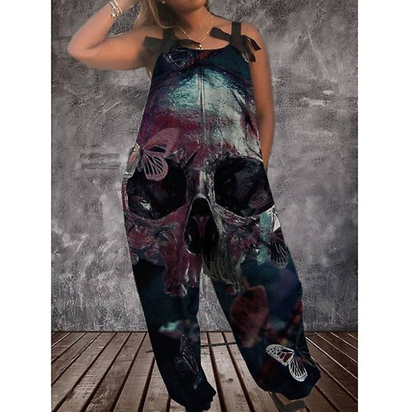 Halloweenoveraller för kvinnors printed jumpsuit Loose Fit Casual Playsuit Haklapp Overall Baggy Harem Byxor style 6 L