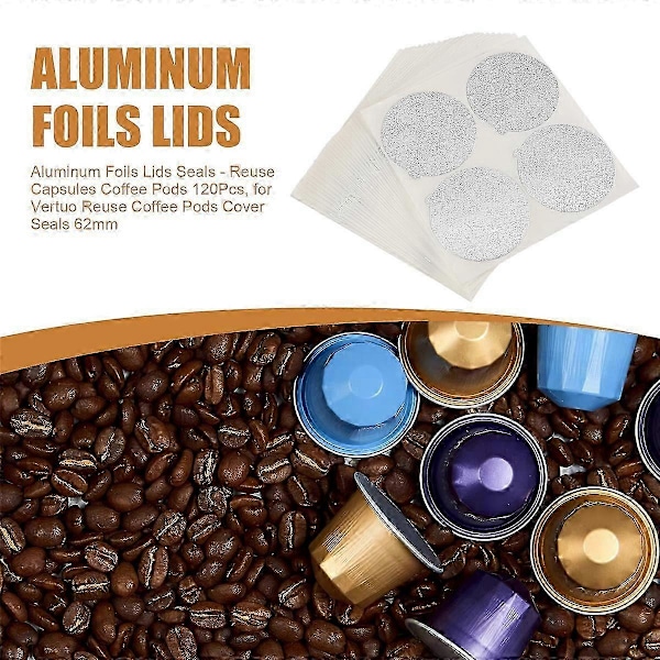 Aluminiumsfolie Lokk Forseglinger - Gjenbruk Kapsler Kaffeputer 120 stk, for Vertuoline Vertuo Gjenbruk Kaffe Po