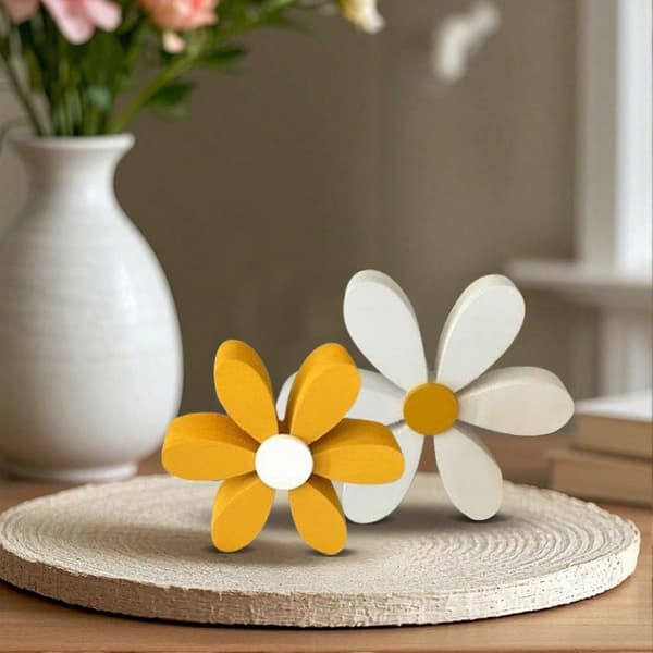 2 stk. 3D-tre tusenfryd-midtstykker for barnehage og stue White & Yellow