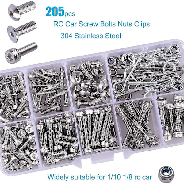 205 stk. Rustfritt Stål Rc Forsenket Skrue Kit for 1/10 1/8 Slash Axial Arrma Redcat Rc Lastebil