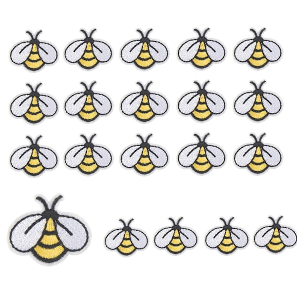 20 ST Bee Sy-märken Broderade Applikationer Stryk på Märken Sy på Dekoration för Väskor Kläder Ja