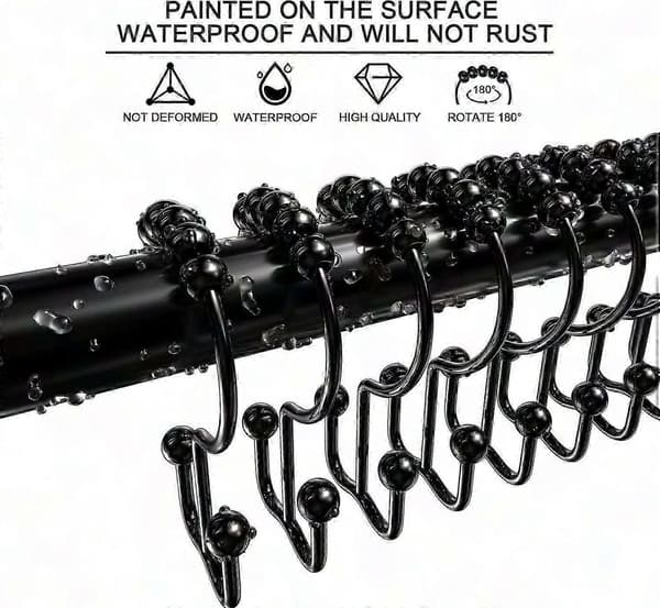 12-pack rostfria duschdraperikrokar i metall, dubbla glidringar för badrumsduschdraperier
