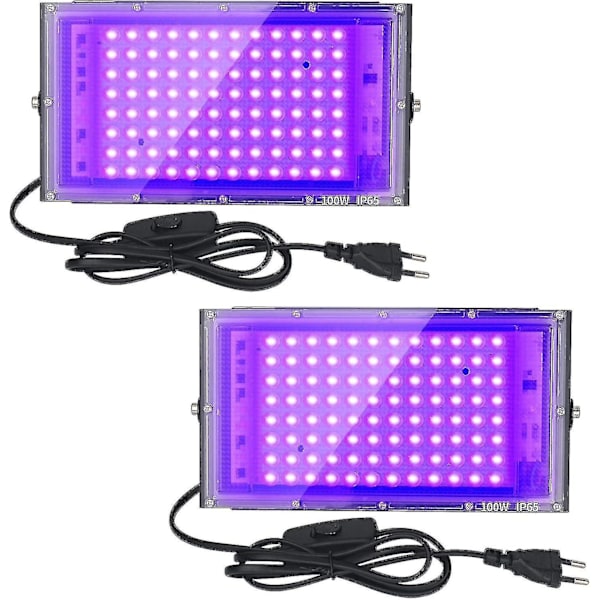 2 stk. UV LED Projektør 100w Sort Lys Ip65 Vandtæt, Ultra-violet LED Lampe, Effektbelysning