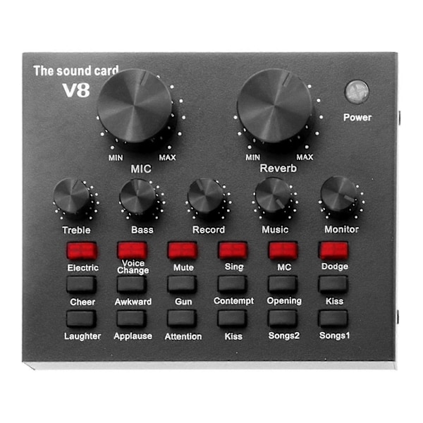 V8 Lydkort Plug Play Lang Levetid Metal 12 Lydeffekter Praktisk Bærbar Live Bluetooth-kompatibelt Lydkort