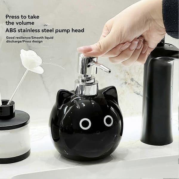 Keramisk Kat Sæbedispenser Lotion/Brusegel Dispenser Sød Dyre Håndsæbedispenser Trykbar Lotion Dispenser 2 stk.