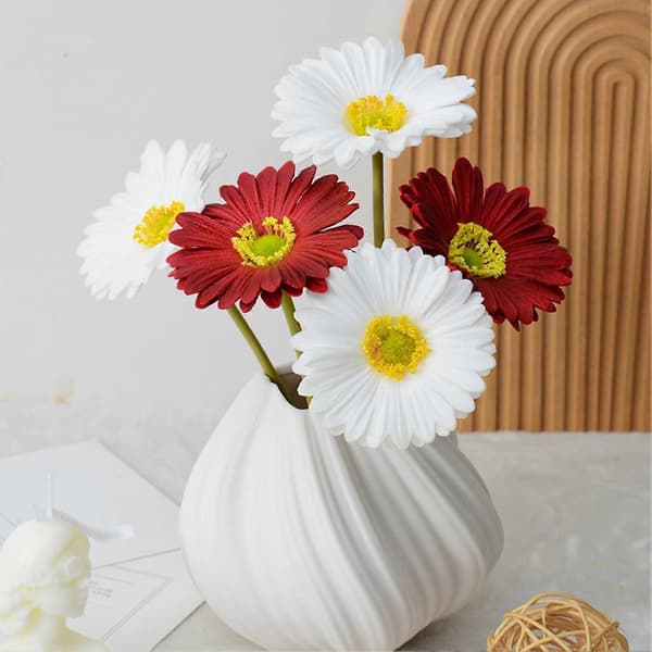 Kunstig Gerbera Jamesonii Realistisk Falsk Silkeblomst Stilk Blomsterdekorasjon White