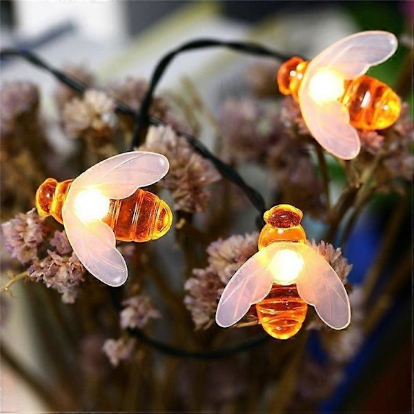 Aurinkokennovalot 20 LED Ulkokäyttöön Vedenpitävä Simulaatio Mehiläiskoriste Puutarhaan Jouluun Lämpimän Valkoinen