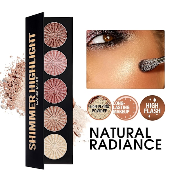 Highlighter Pudder Palette, Sminkepalett Ansikts Bronzers Illuminator Palette Highlighter Bakt Vanntett Langvarig