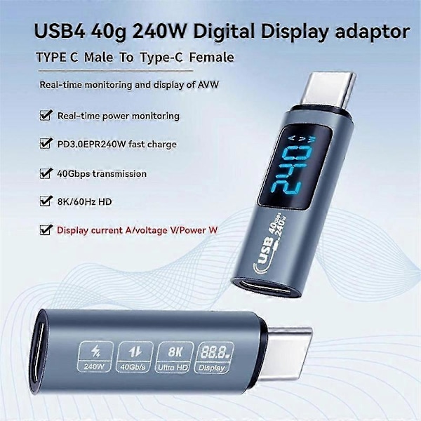 USB C OTG Adapter Typ C till USB Typ-C 40Gbps 240W Digital Display OTG Adapter Dataöverföringsadapter