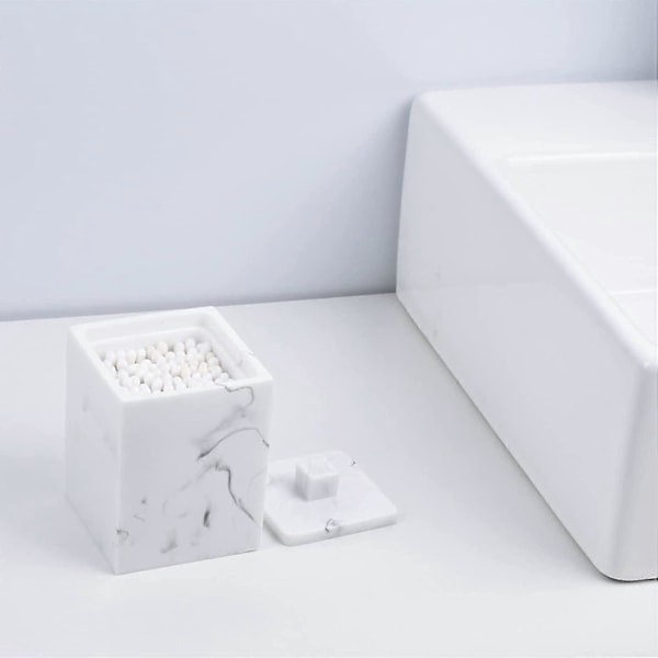 Förvaringslåda för bomullspinnar med marmortextur - Resin Organizer med lock