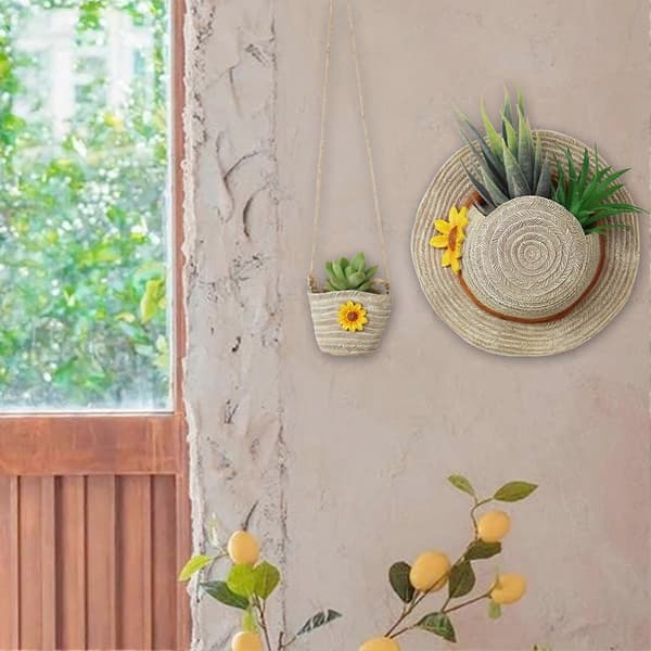 Bondegårds Boho Vægplanter med Stråhat Skuldertaske Harpiks Design Sets