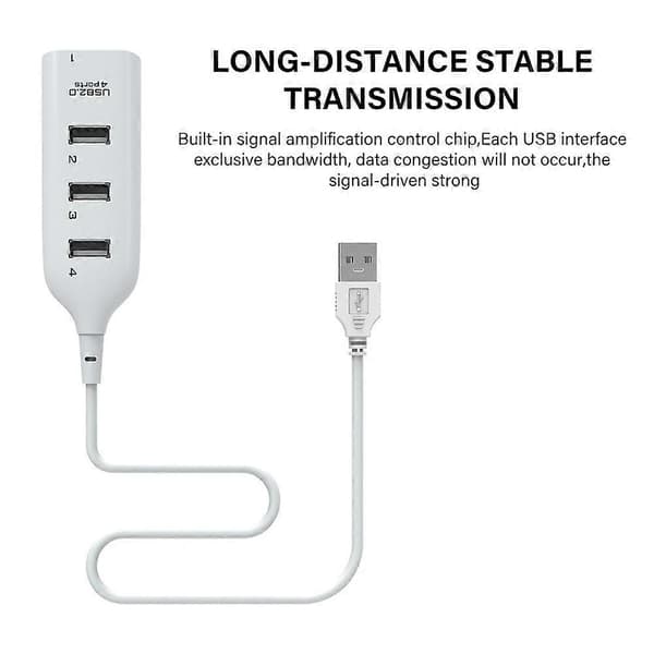 4-ports højhastigheds USB 2.0 Hub Forlænger Splitter Adapter til PC Computer Bærbar White
